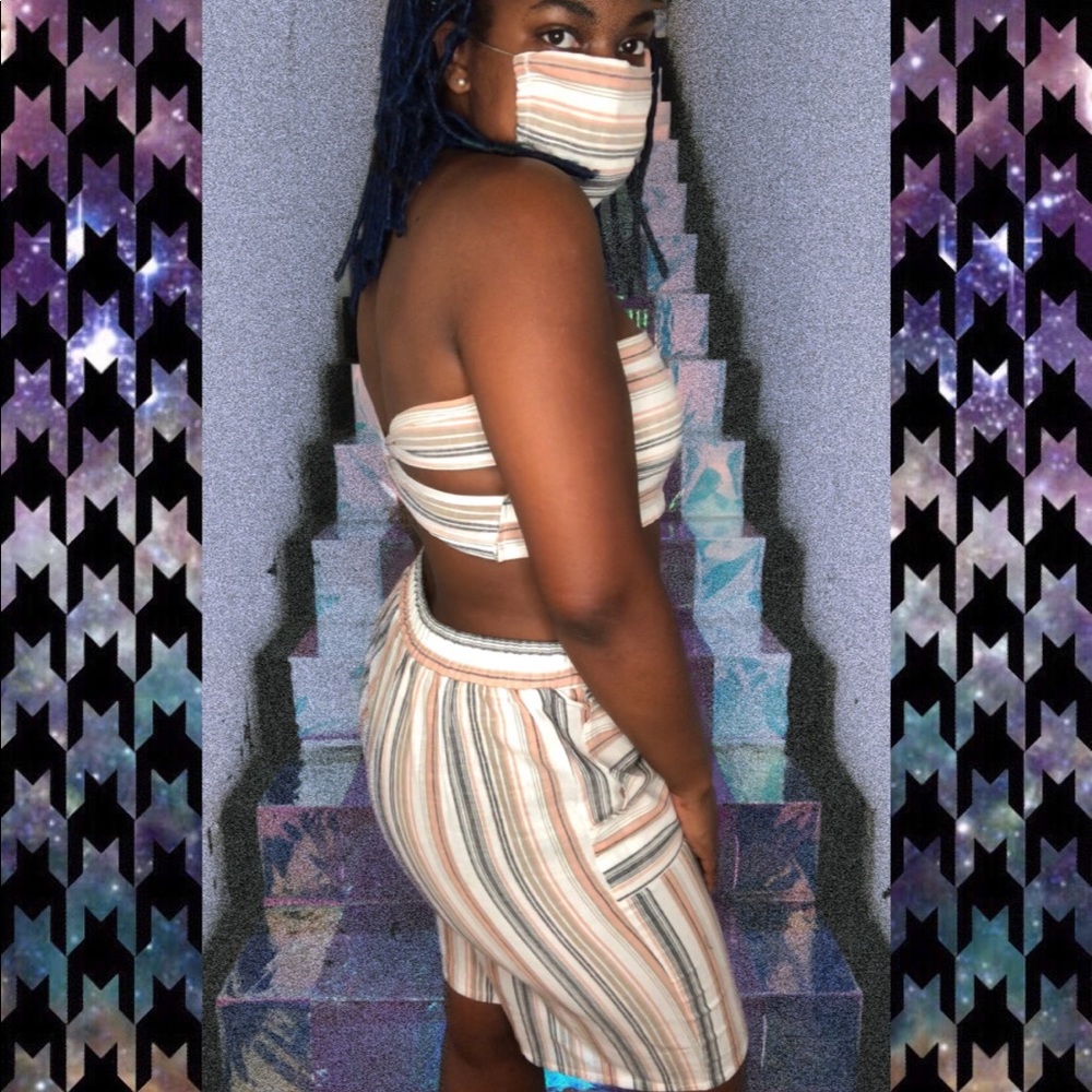earth tone stripe quarantine face mask set